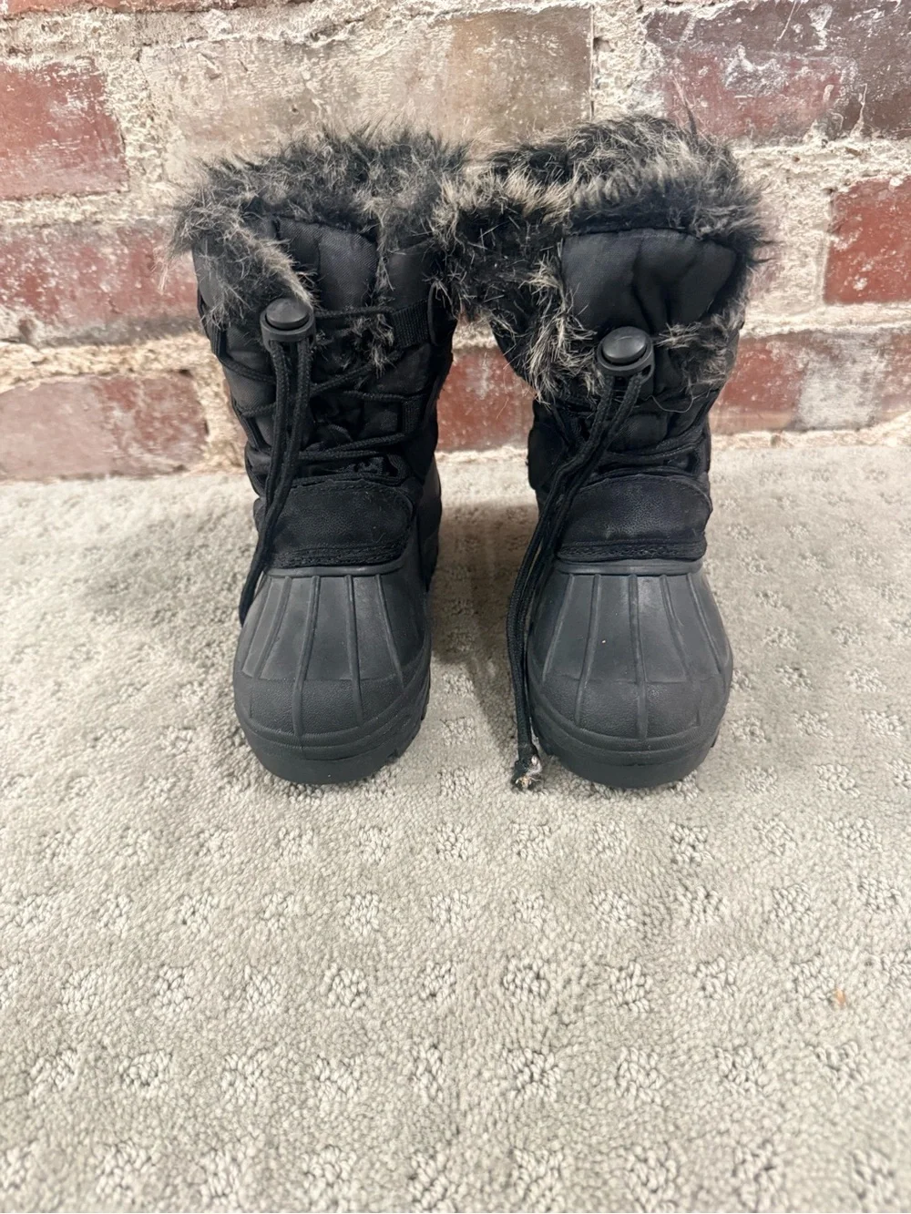 Kids Black Insulated Winter Boots with Faux Fur Trim